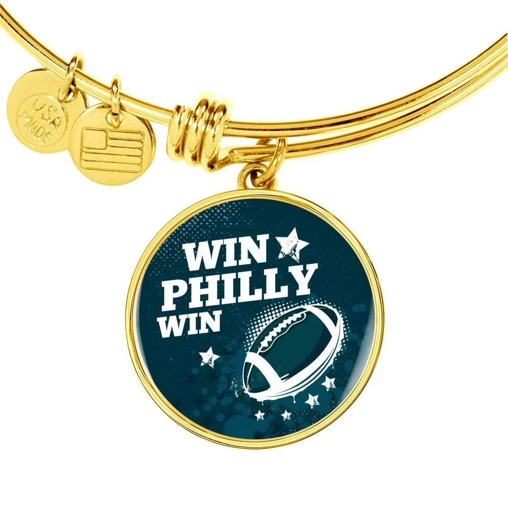 Win Philly Win Philadelphia Personalized Engraved Gold Circle Bangle Bracelet Cu